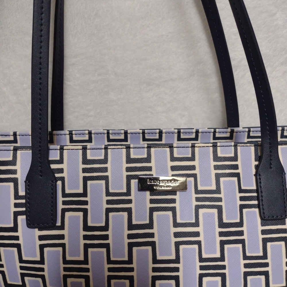 Kate Spade New York Geometric Link Print Tote Blue Navy Saffiano PVC Bag Only - Picture 8 of 9